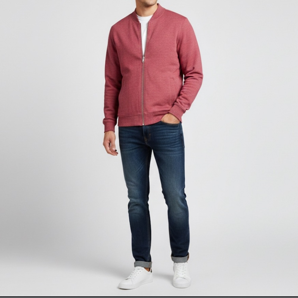 ASOS Burgundy Zip-Up Men's Sweatshirt Bomber Jacket - Size Medium